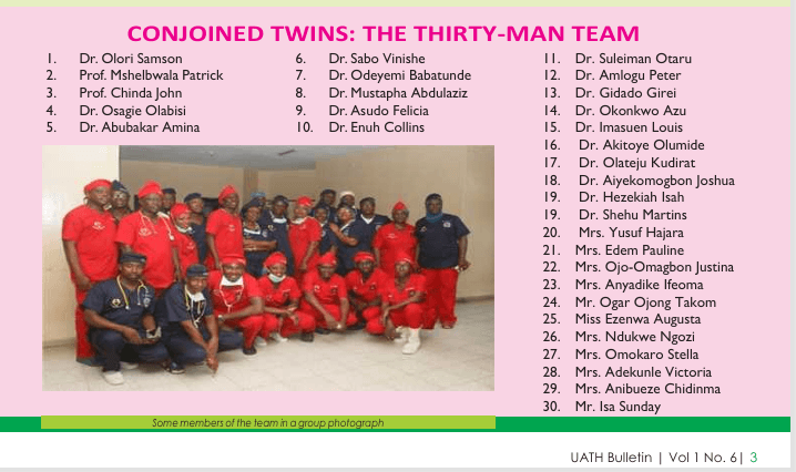 Some members of the 30-person surgical team that separated the conjoined twins at UATH